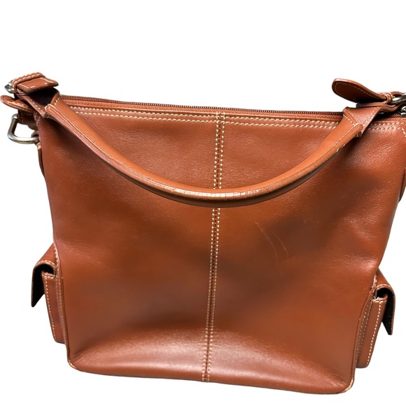 Talbot's Brown Leather Handbag 10”x10”x4 1/2”, zippered top, 3 outside pockets - Picture 4 of 8